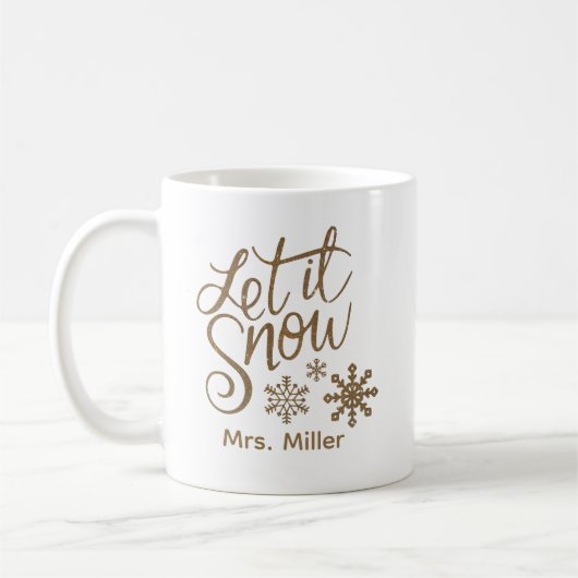 "Let it Snow"クリスマス金ゴールドグリッター コーヒーマグカップ (左)