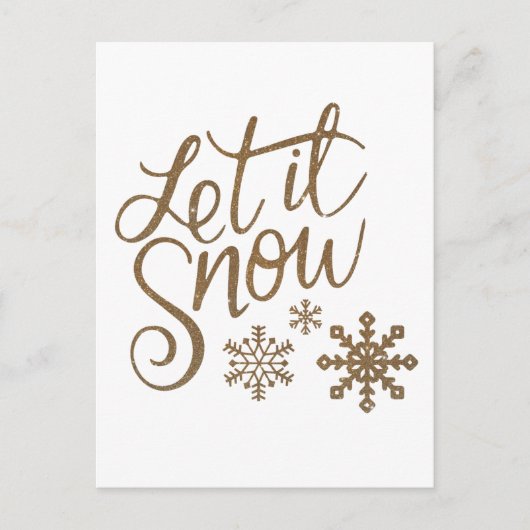"Let it Snow"クリスマス金ゴールドグリッター ポストカード (正面)