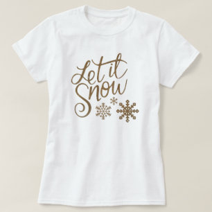 "Let it Snow"クリスマス金ゴールドグリッター Tシャツ