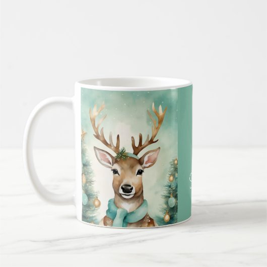 "Let It Snow" ターコイズ＆ゴールド あったかクリスマスマグ コーヒーマグカップ (左)