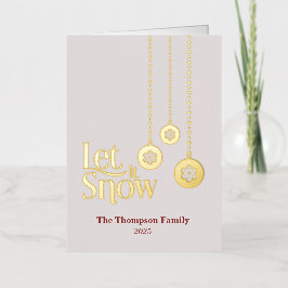 "Let it snow"ピンクの折り畳みホイルホリデーカード 箔シーズンカード
