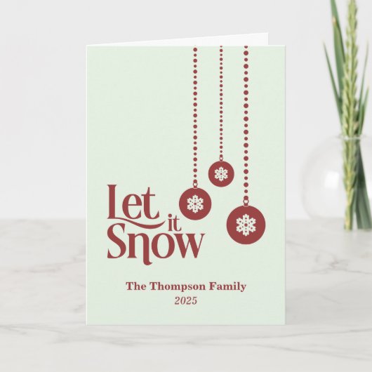 "Let it Snow" 上品な淡緑色のクリスマス カード (正面)