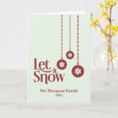 "Let it Snow" 上品な淡緑色のクリスマス カード (黄色い花)