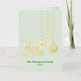 "Let it Snow" 上品な淡緑色の折りたたみカード 箔シーズンカード