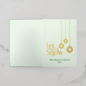 "Let it Snow" 上品な淡緑色の折りたたみカード 箔シーズンカード (外側レイダウン)