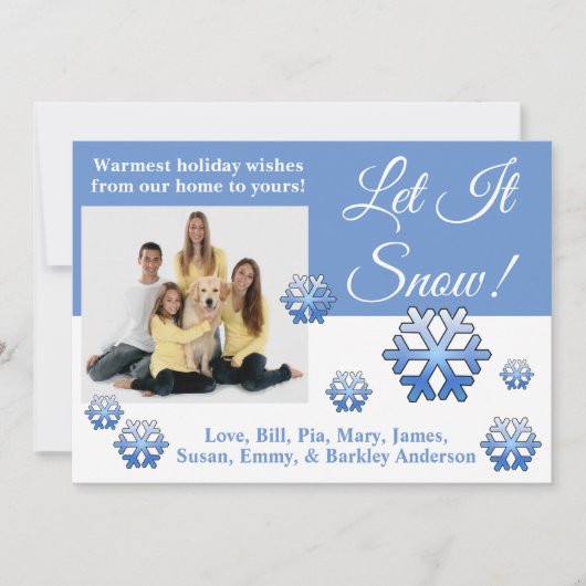 Let It Snow！青と白の写真クリスマスカード シーズンカード (正面)