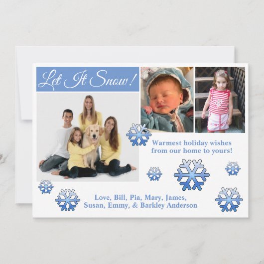 Let It Snow! 3 フォト クリスマス カード (正面)