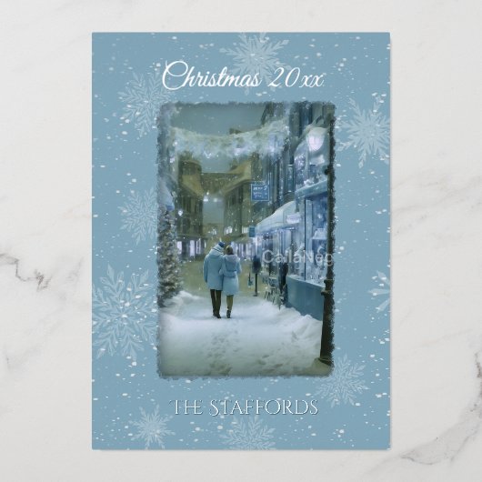 Let it Snow Blue Foil Christmas Card 箔招待状 (正面)