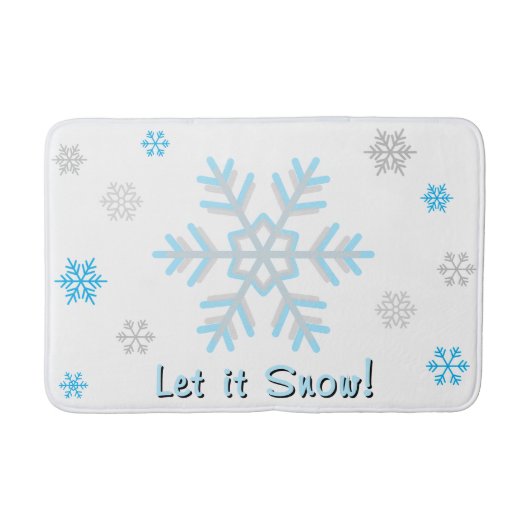 Let It Snow Blue Silver Gray Snowflakes バスマット (正面)