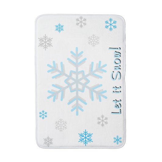 Let It Snow Blue Silver Gray Snowflakes バスマット (正面縦)