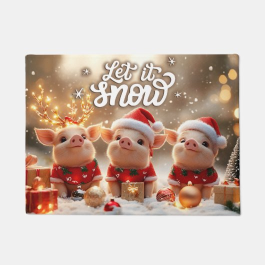 Let It Snow Christmas Doormat – Festive Welcome Ma ドアマット (正面)