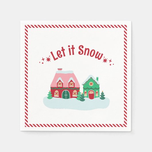 Let it Snow Christmas Village Cocktail Napkins スタンダードカクテルナプキン (正面)