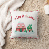 Let it Snow Christmas Village Throw Pillow クッション (ブランケット)