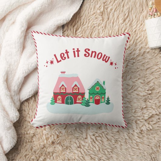 Let it Snow Christmas Village Throw Pillow クッション (ブランケット)