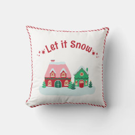 Let it Snow Christmas Village Throw Pillow クッション