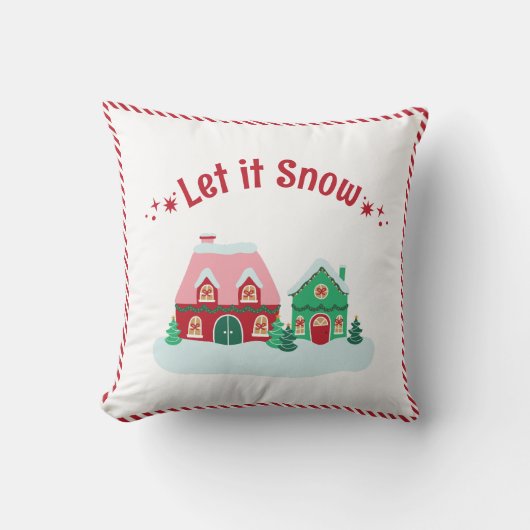 Let it Snow Christmas Village Throw Pillow クッション (正面)