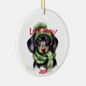 Let It Snow Dachshand：水彩 セラミックオーナメント (右)