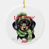 Let It Snow Dachshand：水彩 セラミックオーナメント (裏面)