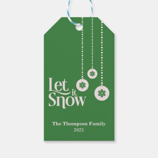 "Let it Snow" Elegant Mid Green Christmas  ギフトタグ (正面)