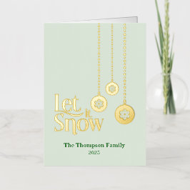 "Let it Snow" Elegant Pale Green Folded 箔シーズンカード