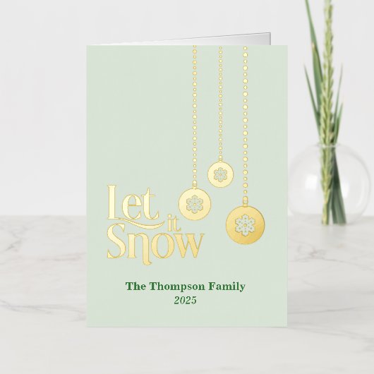 "Let it Snow" Elegant Pale Green Folded 箔シーズンカード (正面)