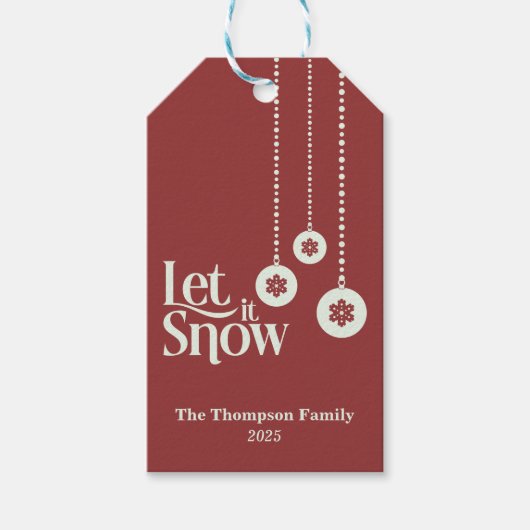 "Let it Snow" Elegant Red Christmas ギフトタグ (正面)
