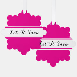 LET IT SNOW Fancy Text Bright Pink White Stripes オーナメントカード