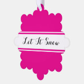 LET IT SNOW Fancy Text Bright Pink White Stripes オーナメントカード (左)