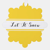 LET IT SNOW Fancy Text Golden Yellow White Stripes オーナメントカード (正面)