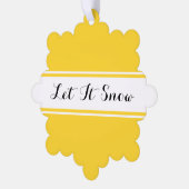 LET IT SNOW Fancy Text Golden Yellow White Stripes オーナメントカード (左)