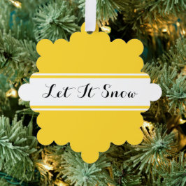 LET IT SNOW Fancy Text Golden Yellow White Stripes オーナメントカード