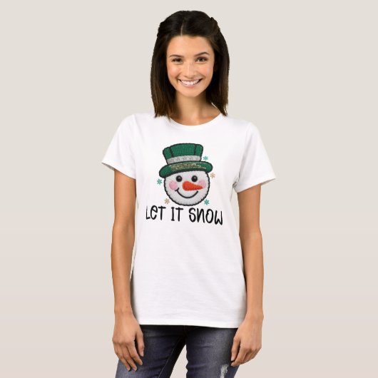 Let It Snow, Faux Crochet Snowman Tシャツ (正面フル)