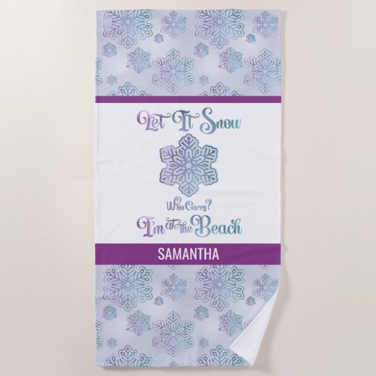 Let it Snow–Funny Christmas Beach Purple ビーチタオル (正面)