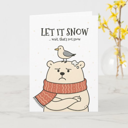 Let It Snow… - Funny Polar Bear Christmas Card カード (黄色い花)