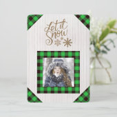 Let it Snow Green Buffaloチェック写真のホリデーカード シーズンカード (スタンド正面)