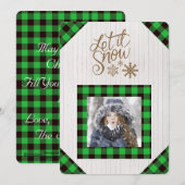 Let it Snow Green Buffaloチェック写真のホリデーカード シーズンカード (正面/裏面)