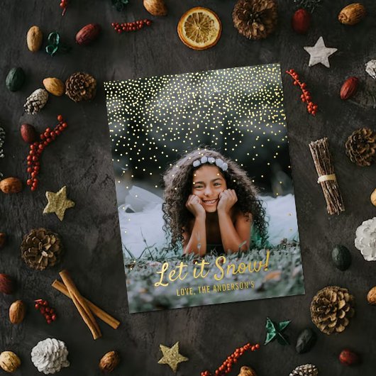 Let It Snow! Modern Photo Christmas Real Foil 箔シーズンカード