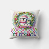 Let It Snow Penguin Family Christmas Pillow クッション (裏面)