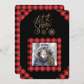 Let it Snow Red Buffaloチェック写真ホリデーカード シーズンカード (正面/裏面)