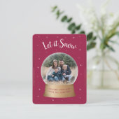 Let It Snow Red Snow Globe Christmas Photo Card シーズンカード (スタンド正面)