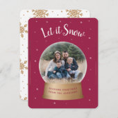 Let It Snow Red Snow Globe Christmas Photo Card シーズンカード (正面/裏面)