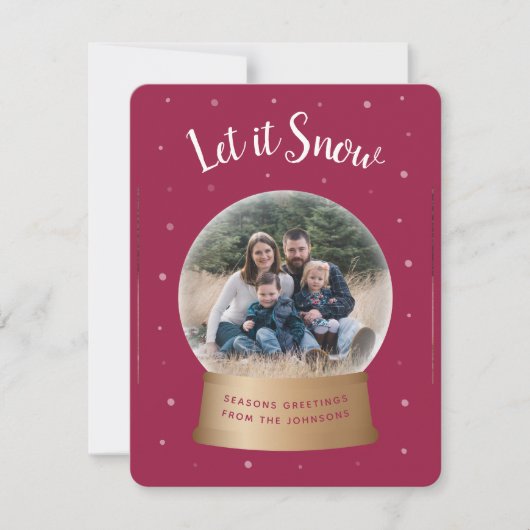 Let It Snow Red Snow Globe Christmas Photo Card シーズンカード (正面)