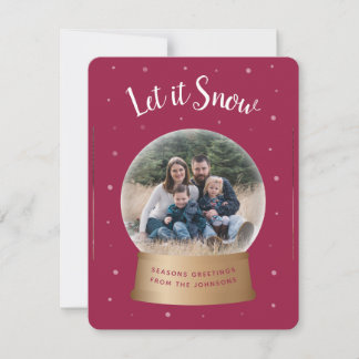 Let It Snow Red Snow Globe Christmas Photo Card シーズンカード