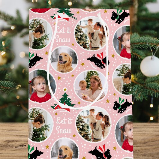 Let It Snow Scottie Dogおもしろいカスタムフォトピンク ミディアムペーパーバッグ