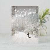 Let it Snow Silverレタリングクリスマスフォト 箔シーズンカード (立ち正面)