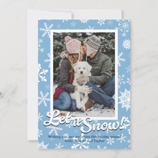 Let it Snow Snowflake Holiday Card with Photo シーズンカード (正面)