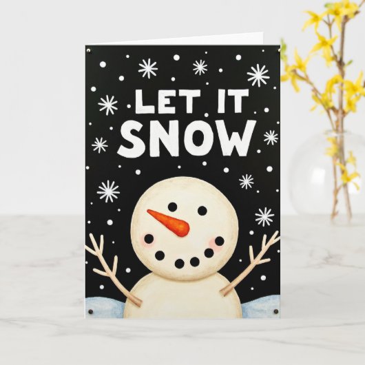 Let It Snow Snowman Card カード (黄色い花)