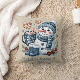 Let it Snow Snowman Throw Pillow クッション