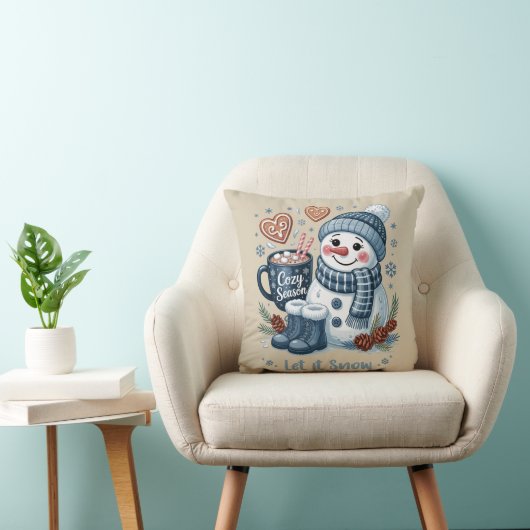 Let it Snow Snowman Throw Pillow クッション (椅子)