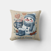 Let it Snow Snowman Throw Pillow クッション (正面)
